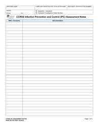 DSHS Form 00-413A Ccrss Infection Prevention and Control (Ipc) Assessment Notes - Washington