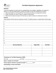 DSHS Form 11-058 Trial Work Experience Agreement - Washington