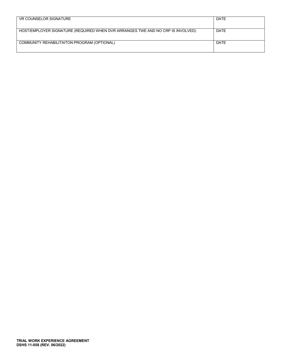 DSHS Form 11-058 Trial Work Experience Agreement - Washington, Page 3