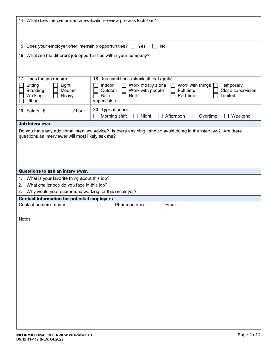 DSHS Form 11-119 Download Printable PDF or Fill Online Informational ...