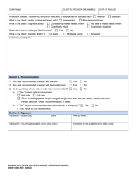 DSHS Form 13-906 Therapy Evaluation for Bed Transfer/Positioning Devices (Typically Bed or Side Rails) - Washington, Page 2