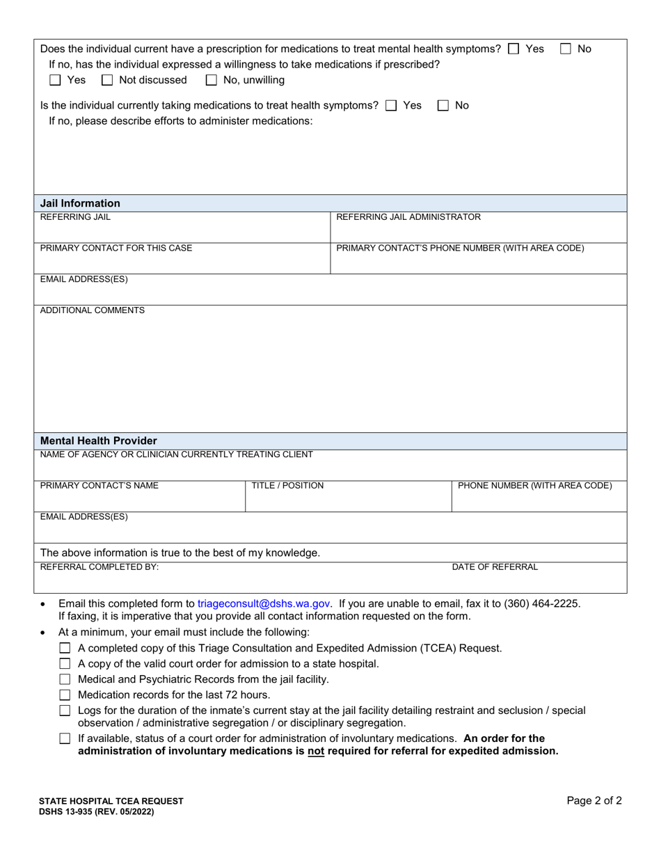 DSHS Form 13-935 Download Printable PDF or Fill Online State Hospital ...