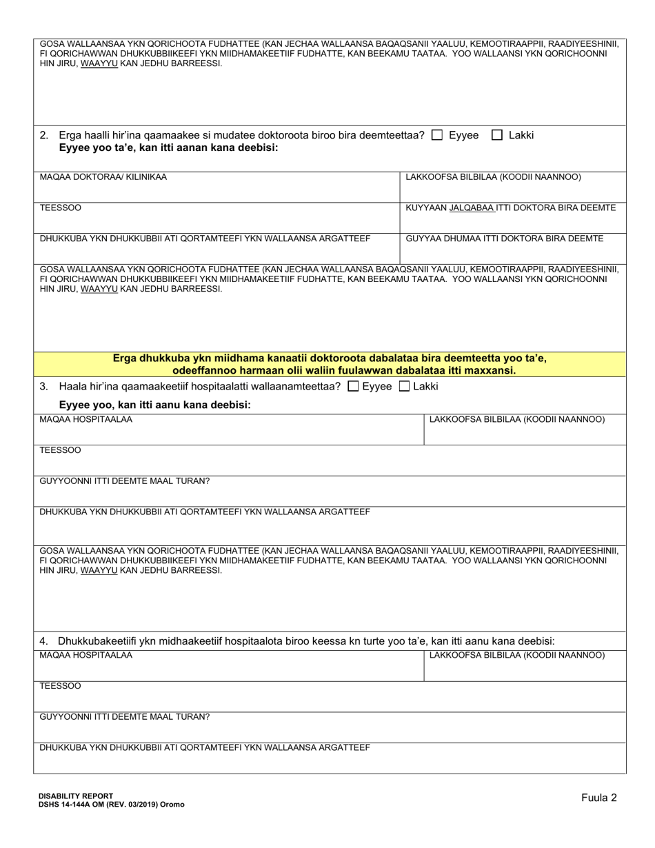 DSHS Form 14-144A Disability Report - Washington (Oromo), Page 3