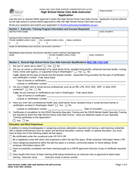 DSHS Form 15-591 High School Home Care Aide Instructor Application - Washington