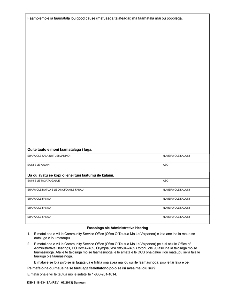 DSHS Form 18-334 Your Options for Child Support Collection While Receiving Temporary Assistance for Needy Families (TANF) - Washington (Samoan), Page 2