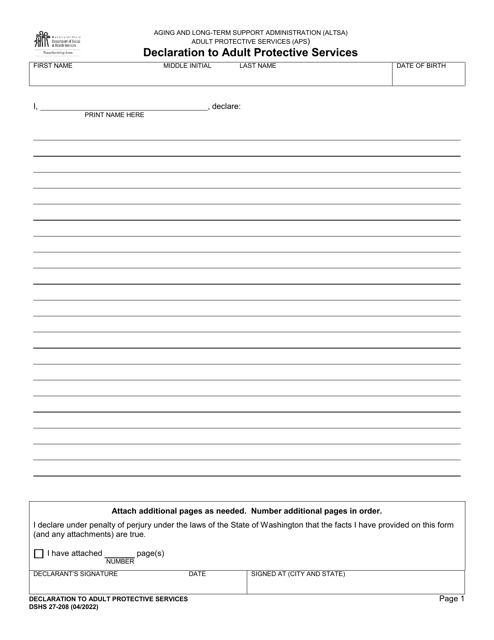 DSHS Form 27-208  Printable Pdf