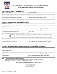 SDDVA Form 3 &quot;Military Funeral Honors Stipend Request&quot; - South Dakota