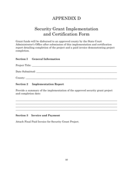 Appendix D &quot;Security Grant Implementation and Certification Form&quot; - South Dakota