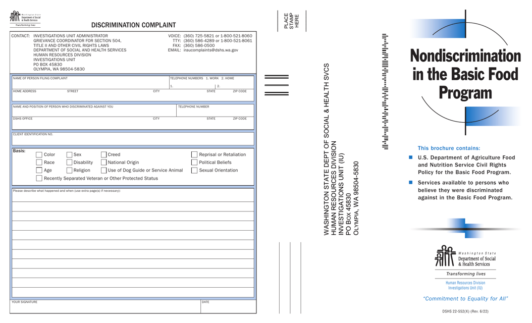 DSHS Form 22-552 Printable Pdf