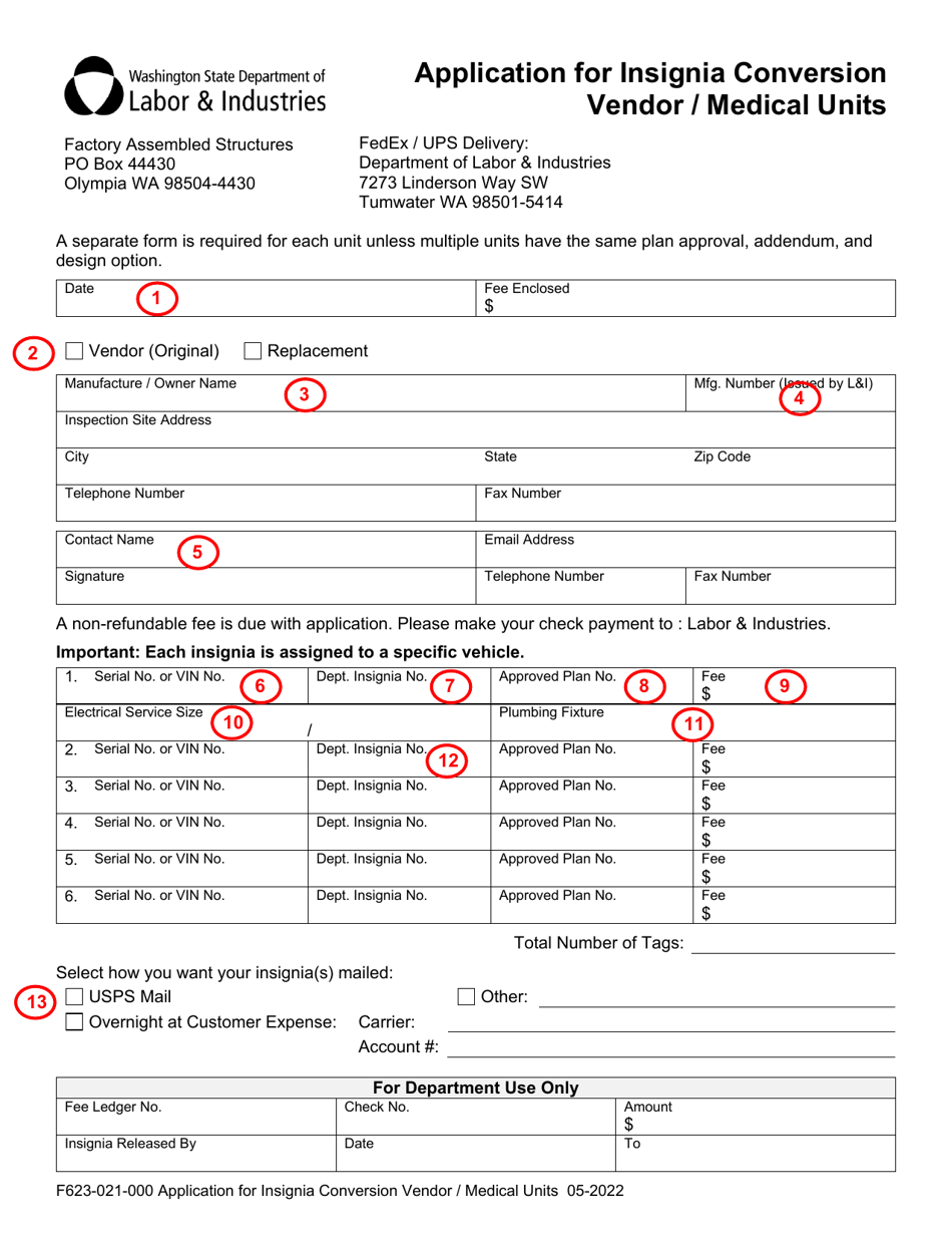 Form F623-021-000 Application for Insignia Conversion Vendor / Medical Units - Washington, Page 3