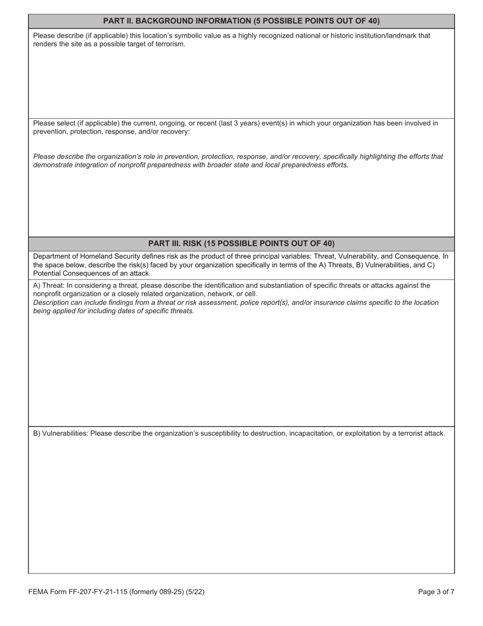 Form FF-207-FY-21-115 Investment Justification - Nonprofit Security Grant Program, Page 3
