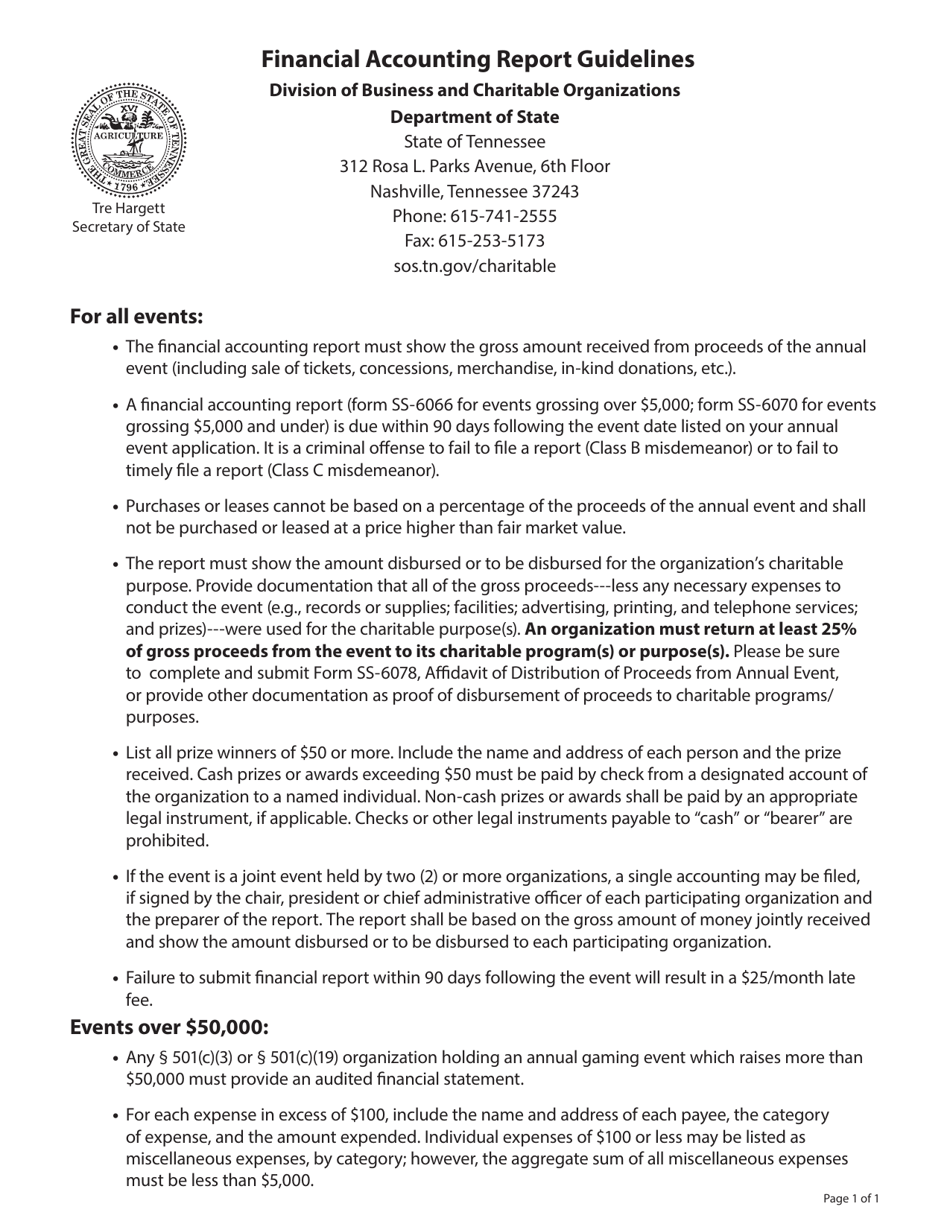 Form SS-6070 Annual Event Financial Accounting Report for Events Less Than $5,000 - Tennessee, Page 5