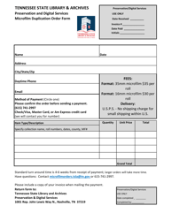 Document preview: Microfilm Duplication Order Form - Tennessee