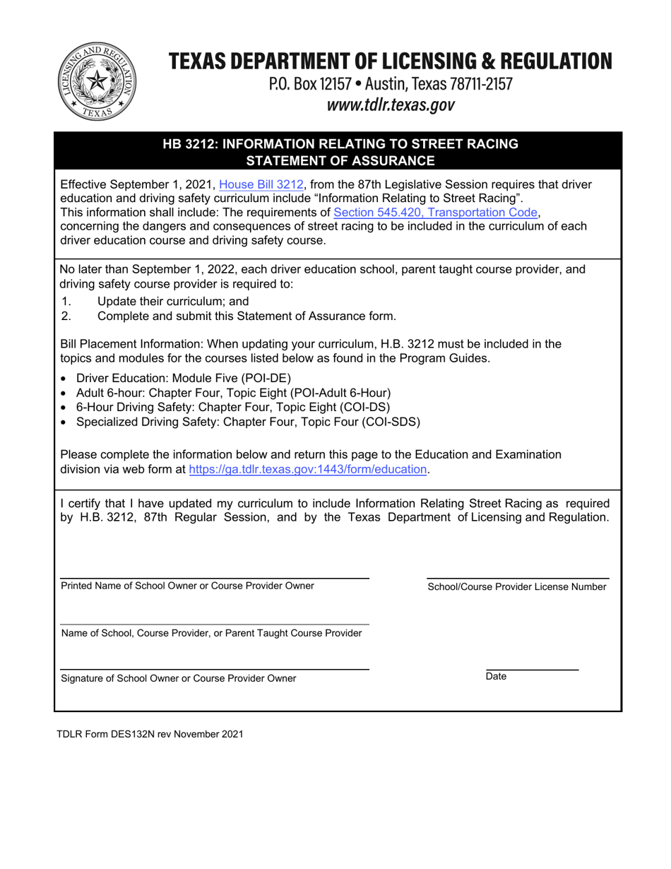 TDLR Form DES132N Fill Out, Sign Online and Download Fillable PDF
