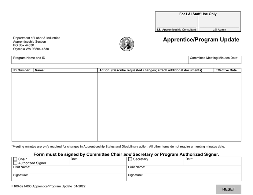 Form F100-021-000 Apprentice/Program Update - Washington