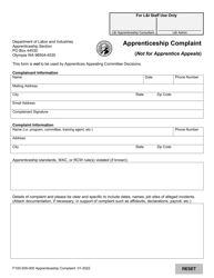 Document preview: Form F100-505-000 Apprenticeship Complaint (Not for Apprentice Appeals) - Washington