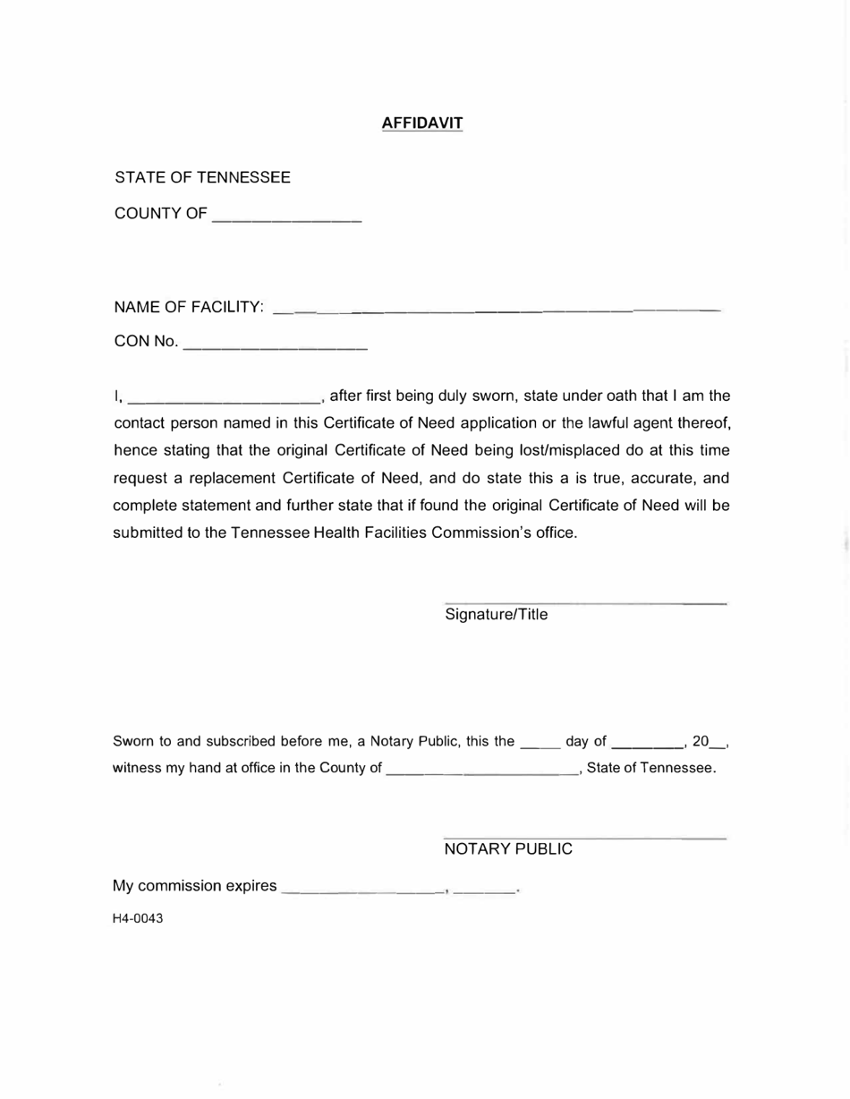 Form H4-0043 Download Printable PDF or Fill Online Affidavit for Lost ...