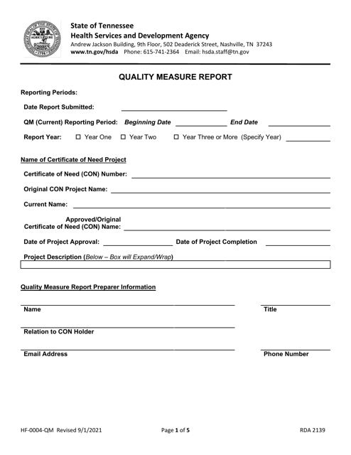Form RDA2139 Quality Measure Report - Tennessee