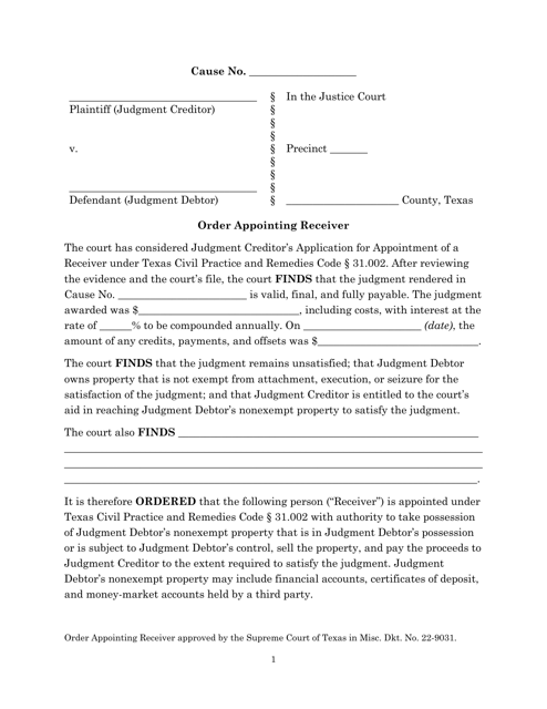 Order Appointing Receiver - Texas Download Pdf