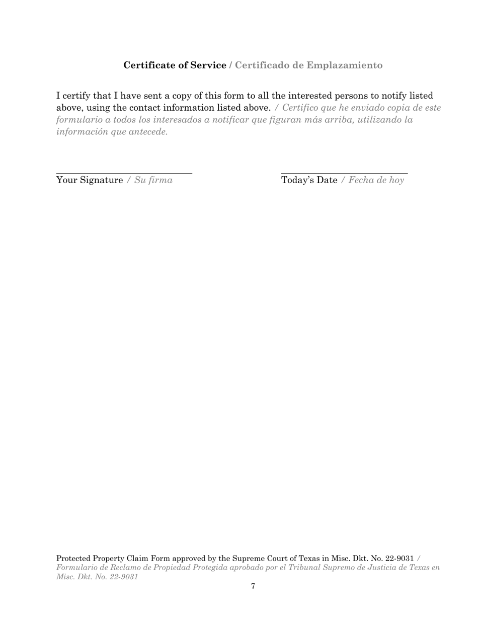 Protected Property Claim Form - Texas (English / Spanish), Page 7