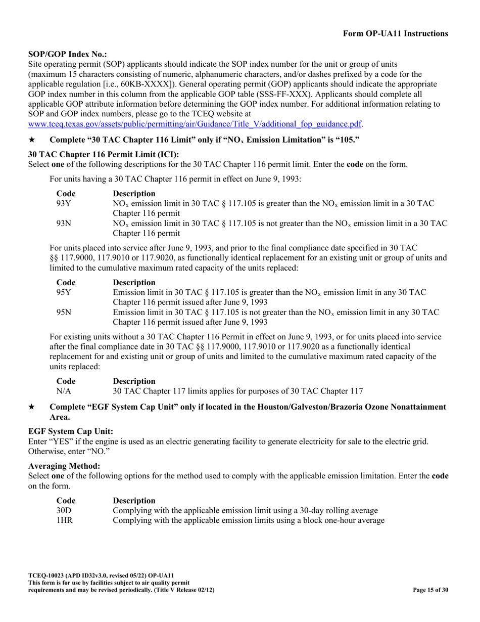 Form OP-UA11 (TCEQ-10023) Stationary Turbine Attributes - Texas, Page 15