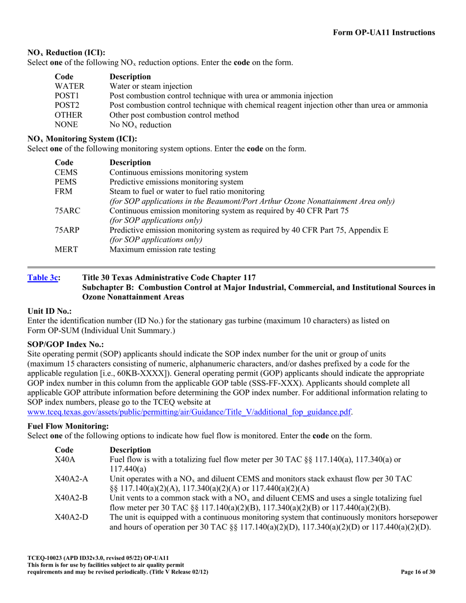 Form OP-UA11 (TCEQ-10023) Stationary Turbine Attributes - Texas, Page 16