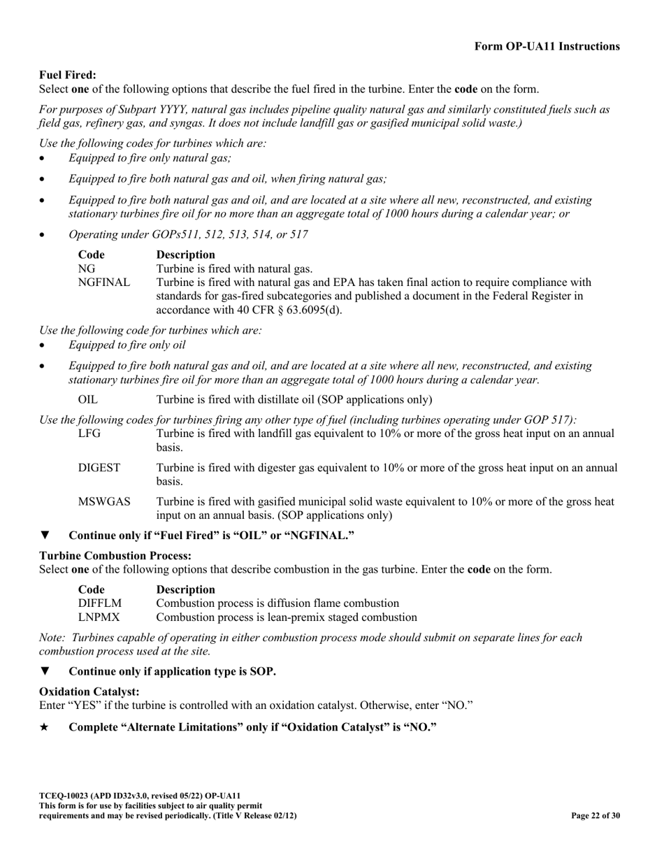 Form OP-UA11 (TCEQ-10023) Stationary Turbine Attributes - Texas, Page 22
