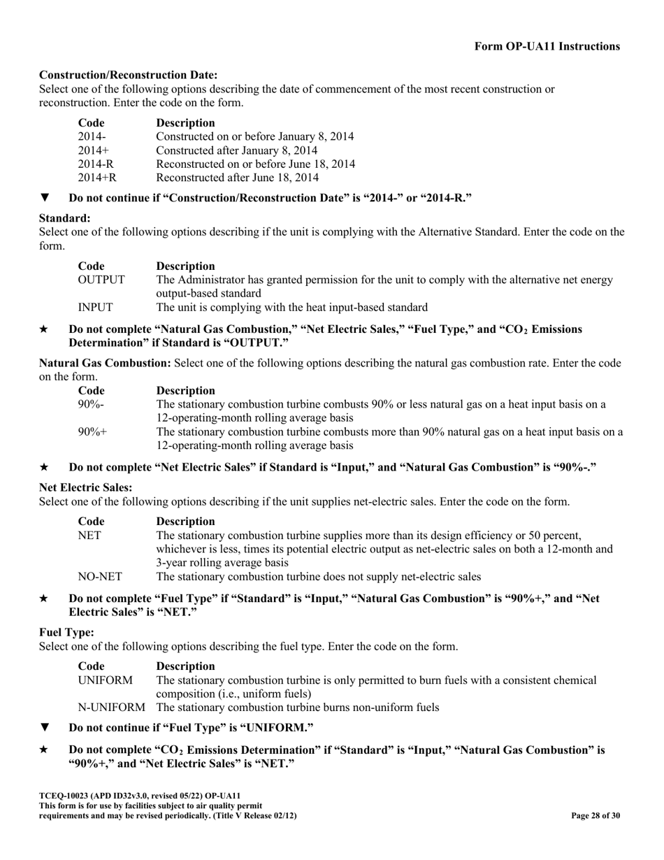 Form OP-UA11 (TCEQ-10023) Stationary Turbine Attributes - Texas, Page 28