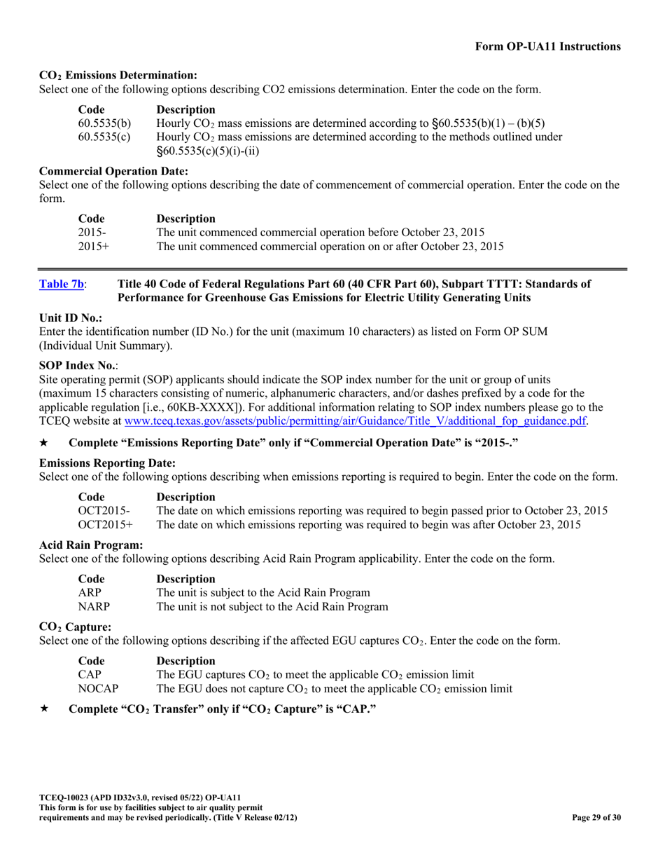 Form OP-UA11 (TCEQ-10023) Stationary Turbine Attributes - Texas, Page 29