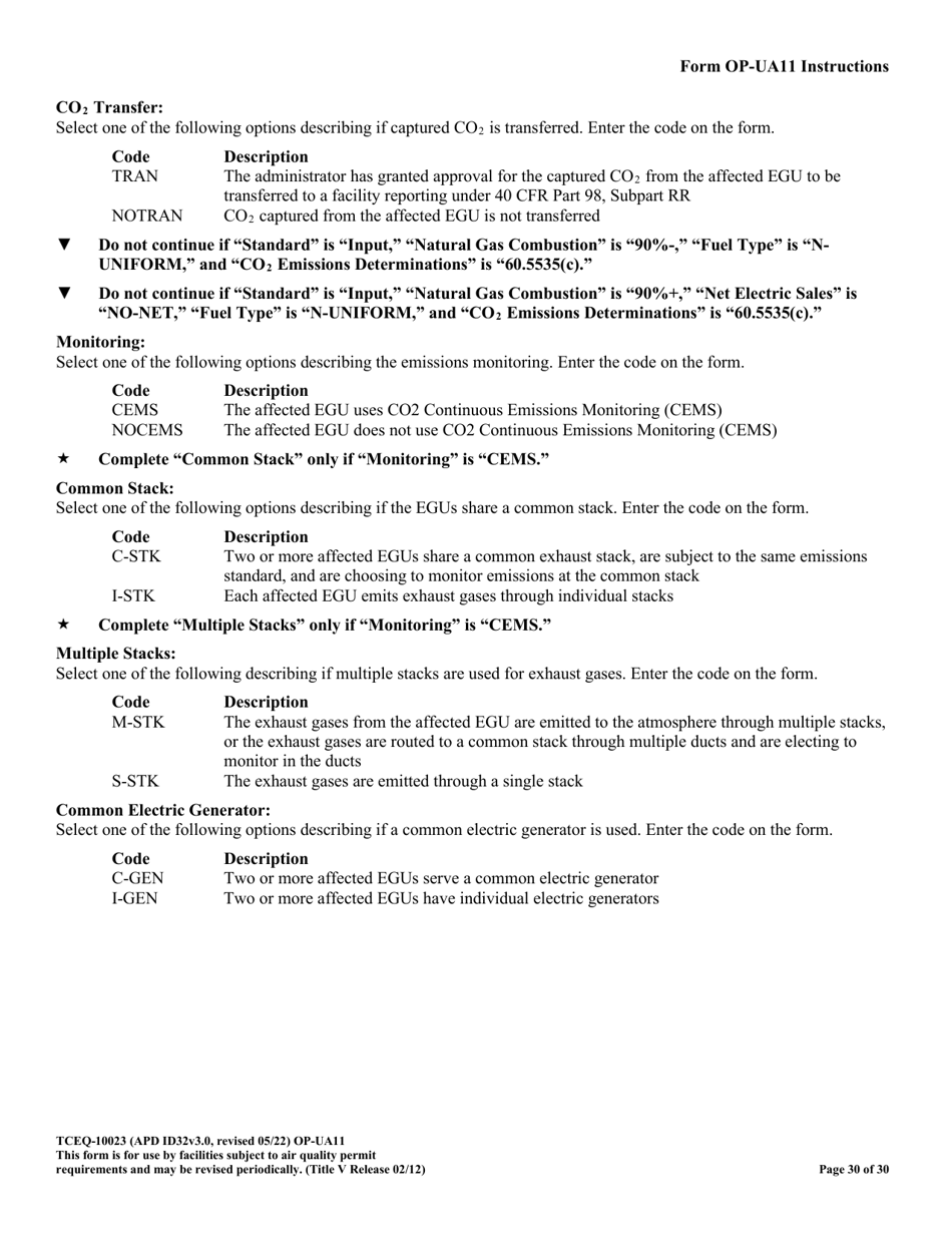 Form OP-UA11 (TCEQ-10023) Stationary Turbine Attributes - Texas, Page 30