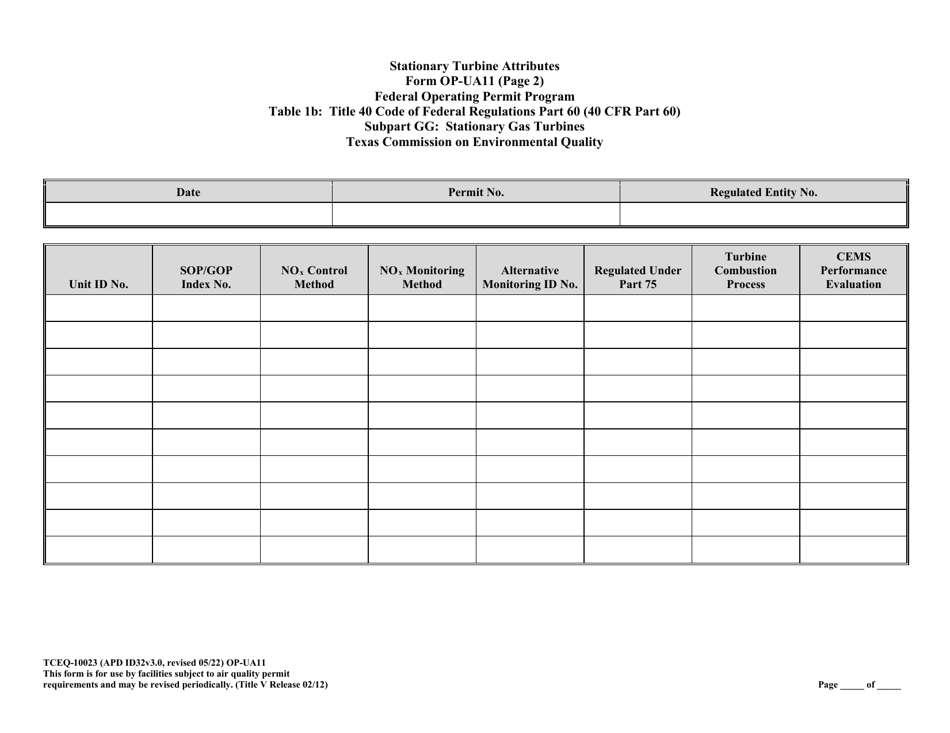 Form OP-UA11 (TCEQ-10023) Stationary Turbine Attributes - Texas, Page 32
