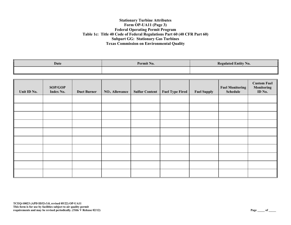 Form OP-UA11 (TCEQ-10023) Stationary Turbine Attributes - Texas, Page 33