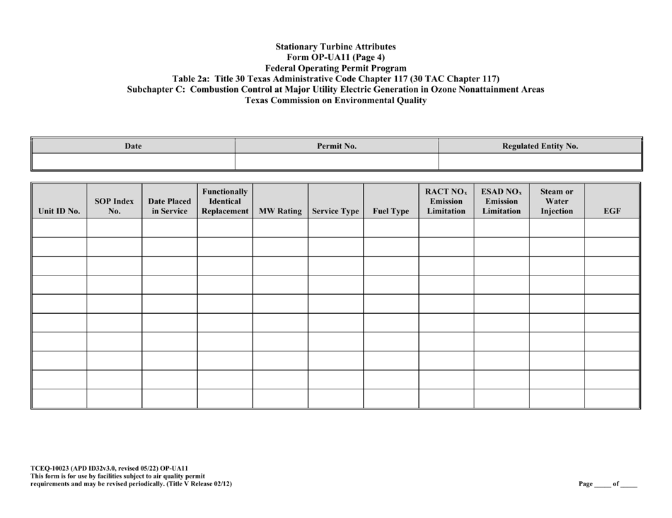 Form OP-UA11 (TCEQ-10023) Stationary Turbine Attributes - Texas, Page 34