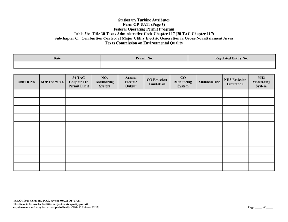Form OP-UA11 (TCEQ-10023) Stationary Turbine Attributes - Texas, Page 35