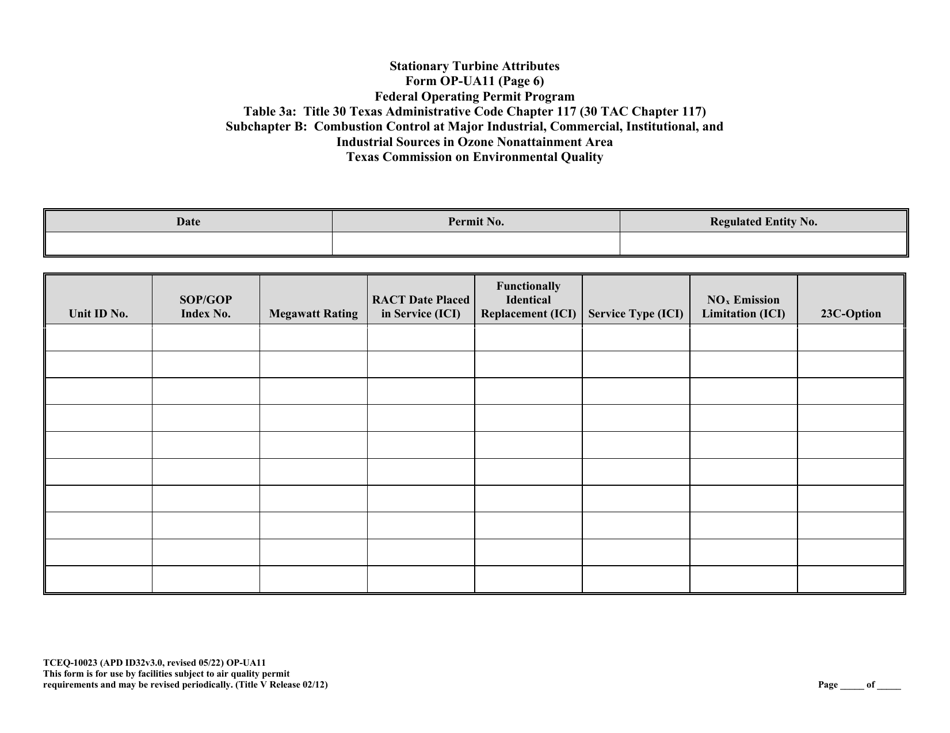 Form OP-UA11 (TCEQ-10023) Stationary Turbine Attributes - Texas, Page 36