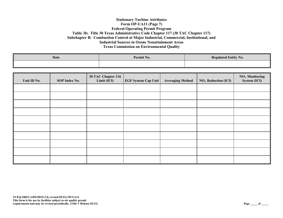Form OP-UA11 (TCEQ-10023) Stationary Turbine Attributes - Texas, Page 37