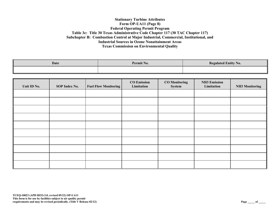 Form OP-UA11 (TCEQ-10023) Stationary Turbine Attributes - Texas, Page 38