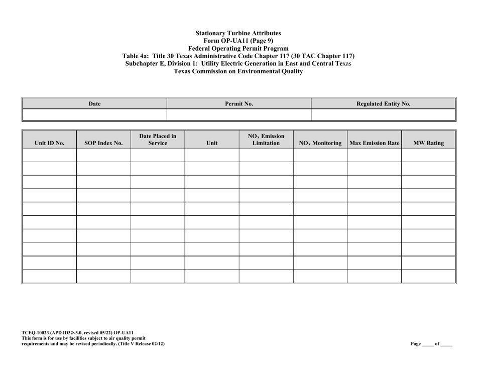 Form OP-UA11 (TCEQ-10023) Stationary Turbine Attributes - Texas, Page 39