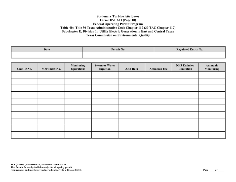 Form OP-UA11 (TCEQ-10023) Stationary Turbine Attributes - Texas, Page 40