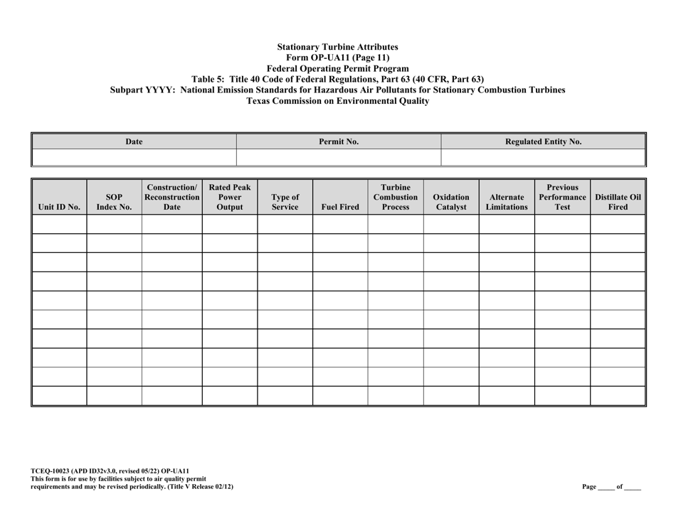 Form OP-UA11 (TCEQ-10023) Stationary Turbine Attributes - Texas, Page 41