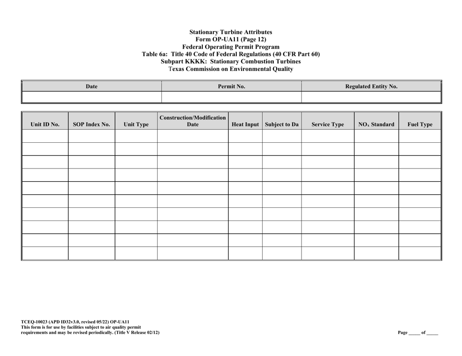 Form OP-UA11 (TCEQ-10023) Stationary Turbine Attributes - Texas, Page 42