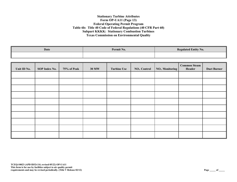 Form OP-UA11 (TCEQ-10023) Stationary Turbine Attributes - Texas, Page 43