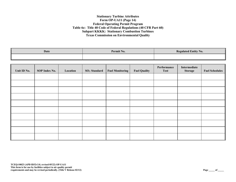 Form OP-UA11 (TCEQ-10023) Stationary Turbine Attributes - Texas, Page 44