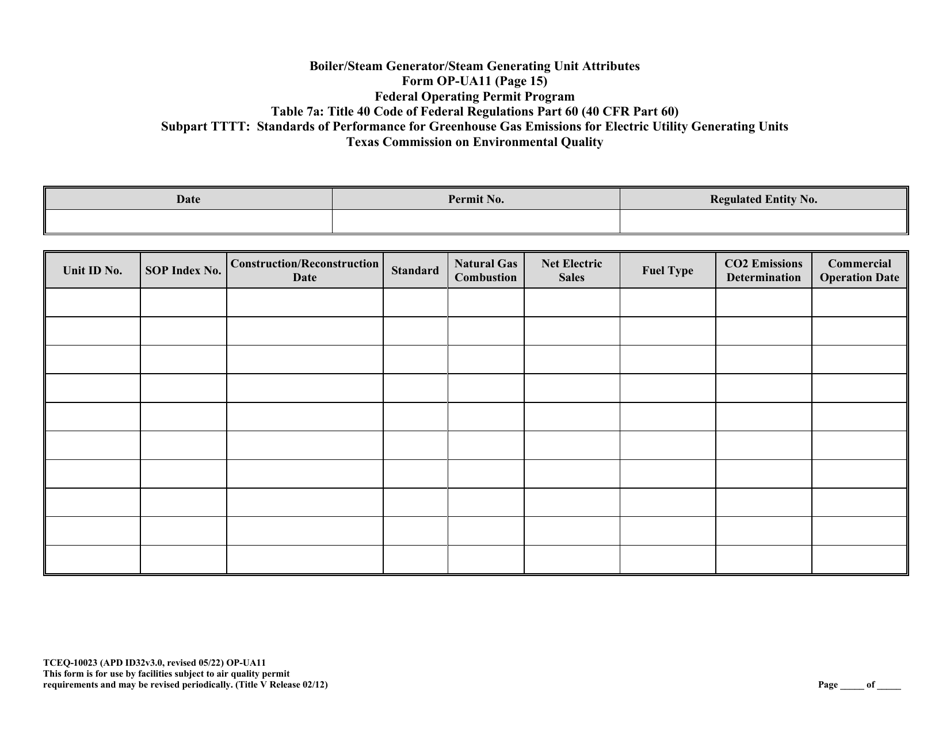 Form OP-UA11 (TCEQ-10023) Stationary Turbine Attributes - Texas, Page 45