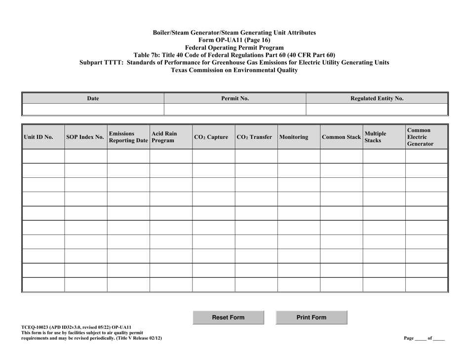 Form OP-UA11 (TCEQ-10023) Stationary Turbine Attributes - Texas, Page 46