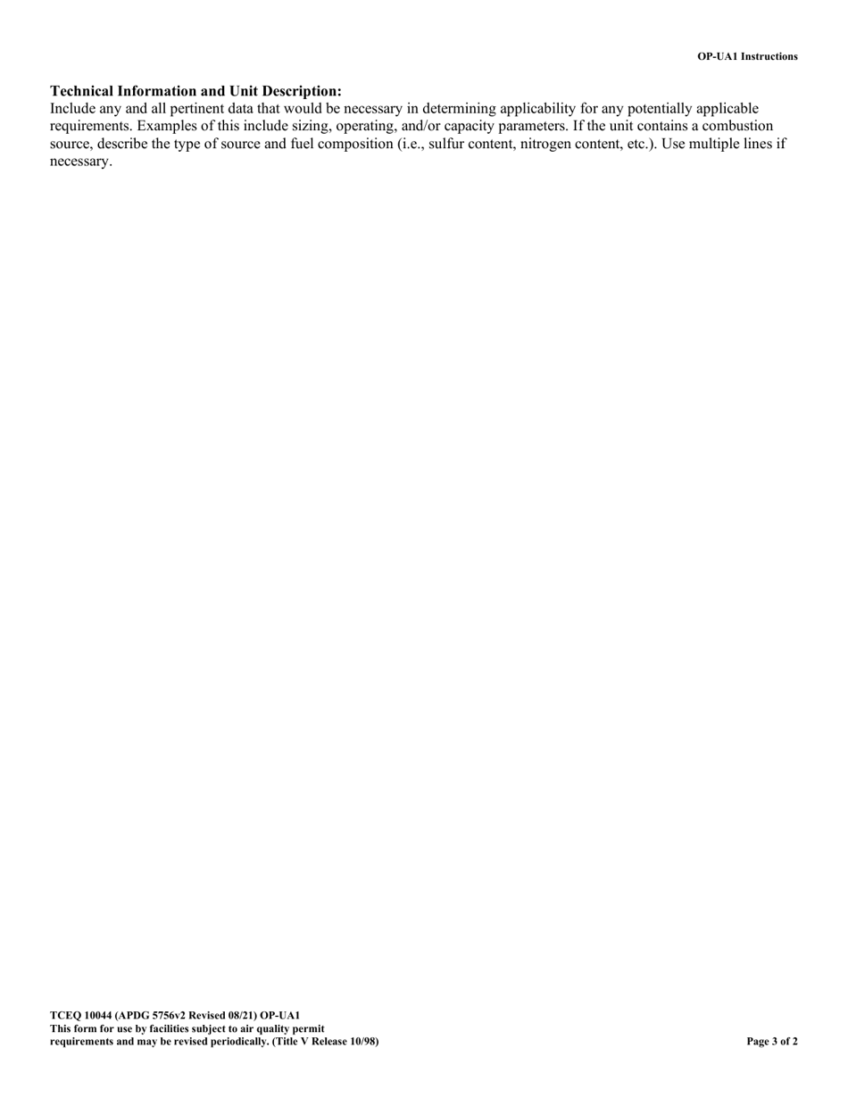 Form OP-UA1 (TCEQ-10044) Miscellaneous and Generic Unit Attributes - Texas, Page 3