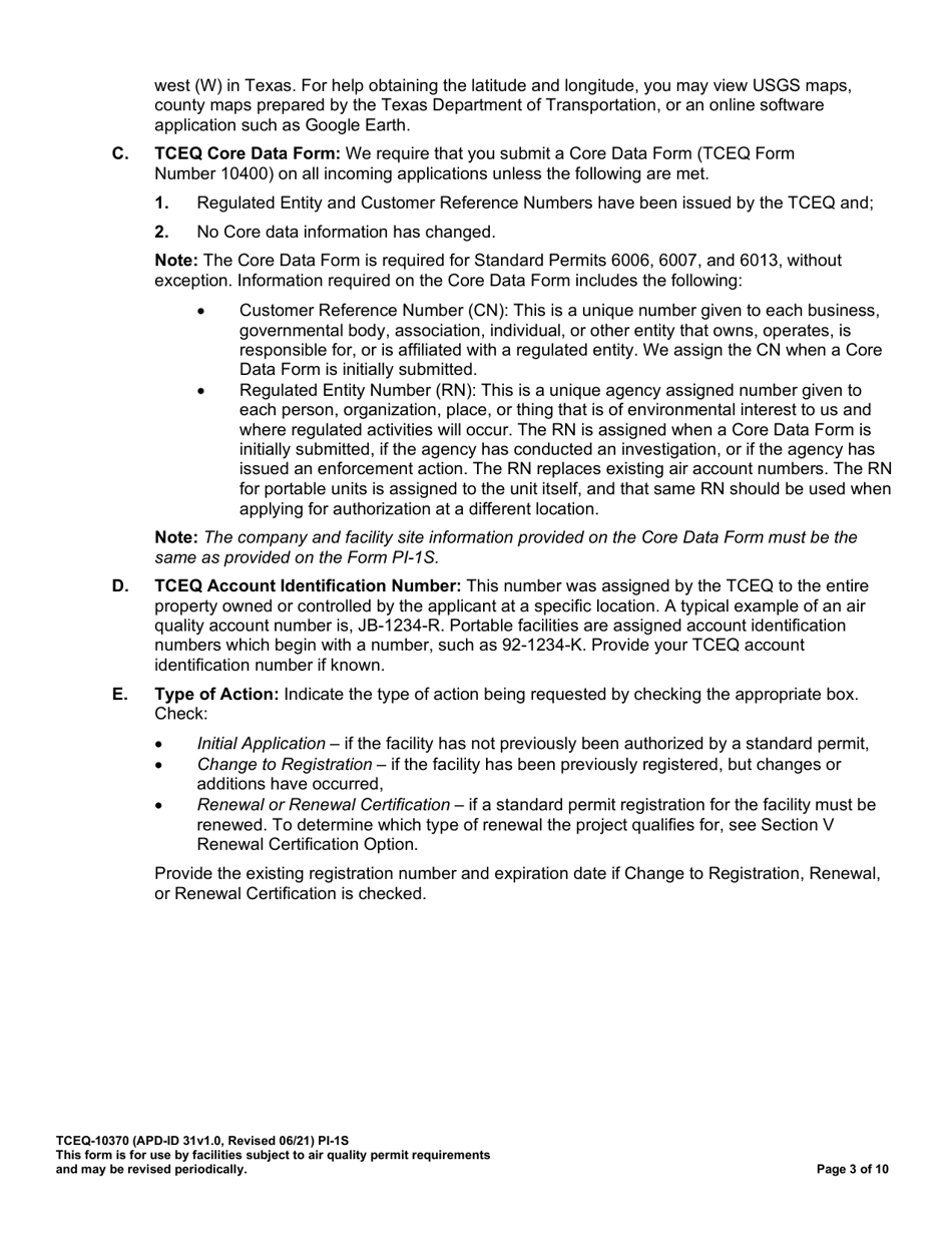 Form TCEQ-10370 (PI-1S) Registrations for Air Standard Permit - Texas, Page 4