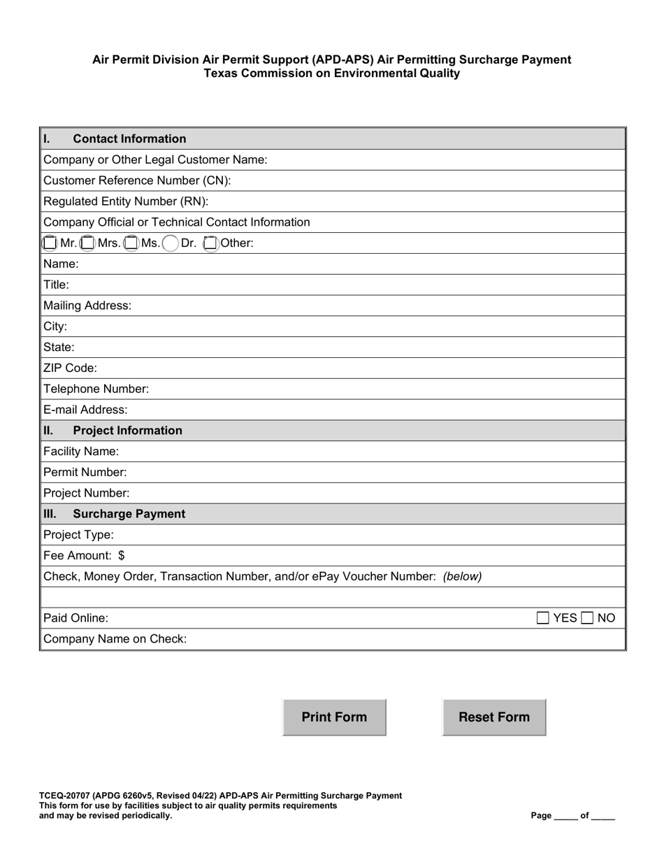 Form TCEQ-20707 - Fill Out, Sign Online And Download Fillable PDF ...