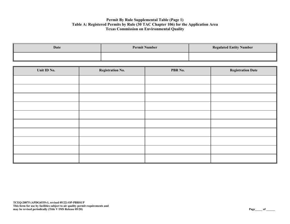 Form TCEQ-20875 (OP-PBRSUP) Permit by Rule Supplemental Table - Texas, Page 5