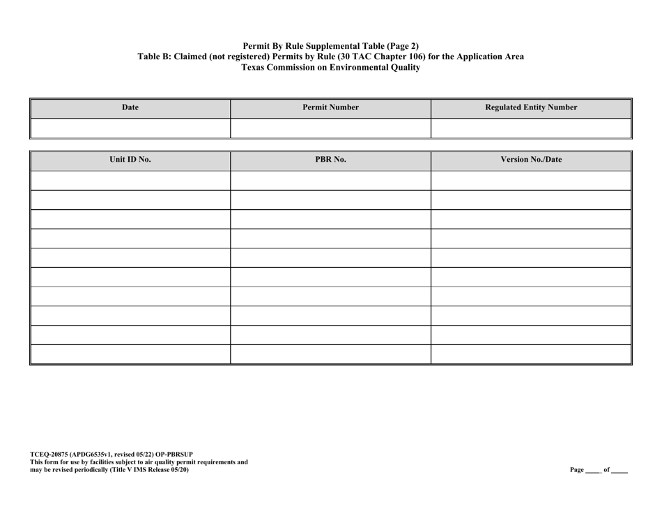 Form TCEQ-20875 (OP-PBRSUP) Download Fillable PDF or Fill Online Permit ...